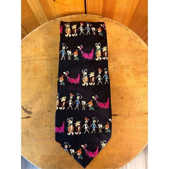 1993 Hanna-Barbera Flintstones Black Cast of Characters Necktie (4783) - Picture 1 of 3